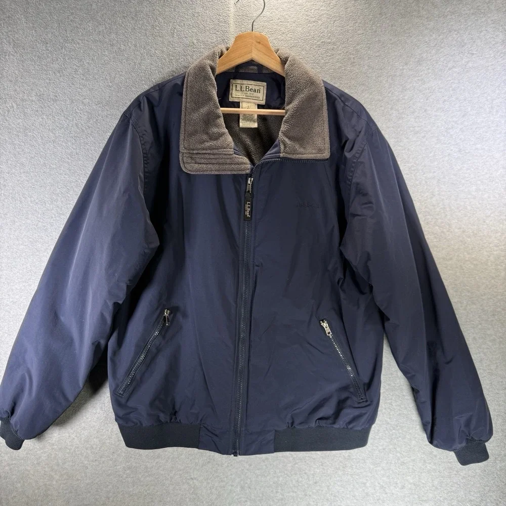 Vintage LL Bean Men's Warm Up Bomber Jacket Fleece Lined‎ Men's Large Blue